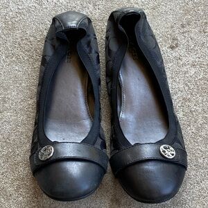 Coach Canvas Logo and Leather Black Ballet Flats with Silver Accents - 8
